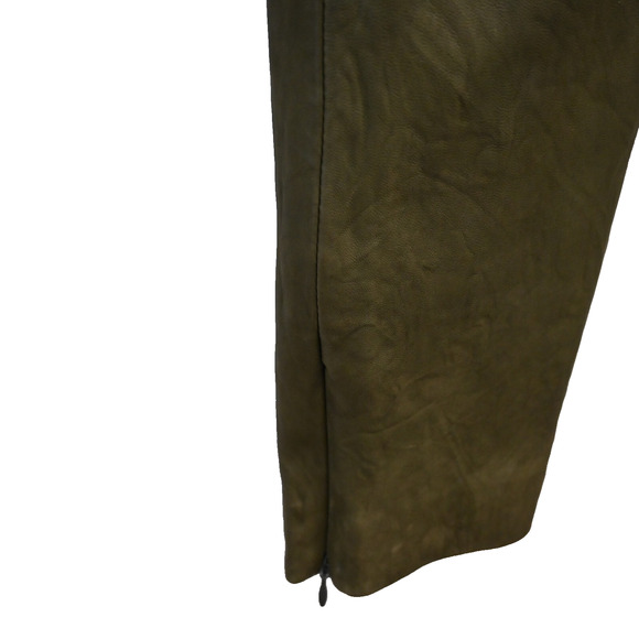 Veronica Beard Seth Moto Pants Size 2 Green Leather High Waist Ankle Zip Tapered - Picture 6 of 12